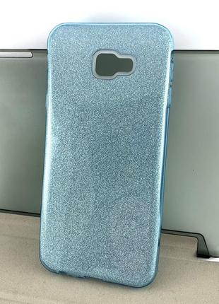 Чехол для samsung j4 plus 2018, j415 накладка бампер glitter силикон-пластик голубой