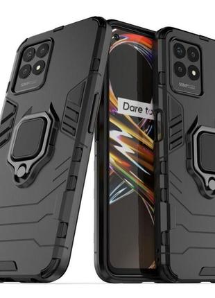 Чехол fiji ring для realme 8i бронированный бампер с кольцом подставкой черный