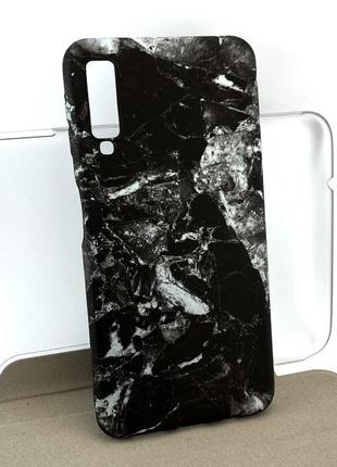 Чохол на samsung a7 2018, a750 накладка бампер marble soft touch черный