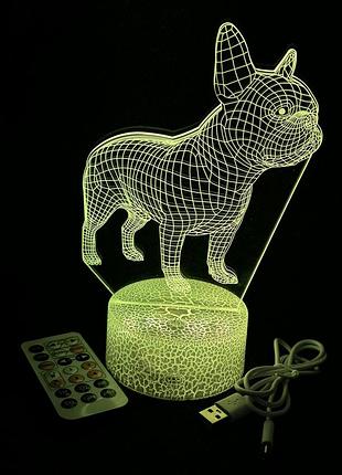 3d лампа французький бульдог, подарунок для власників французьких бульдогів, нічник, 7 кольорів, 4 режими, пульт