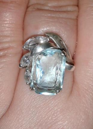 Серебряное кольцо с голубым камнем, 18,5