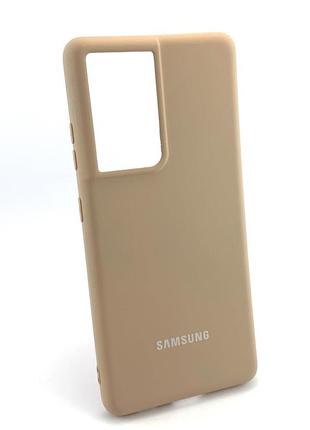Чехол для samsung galaxy s21 ultra, g998 накладка бампер silicone case full силиконовый бежевый