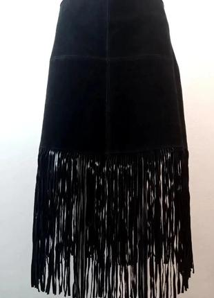 Кожаная юбка с бахромой4 фото