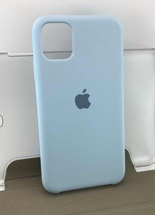 Чехол на iphone 11 накладка бампер original soft case силиконовый с велюром светло-голубой