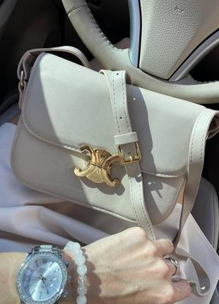 Сумка жіноча celine teen triomphe bag in shiny calfskin селін бежева квадратна