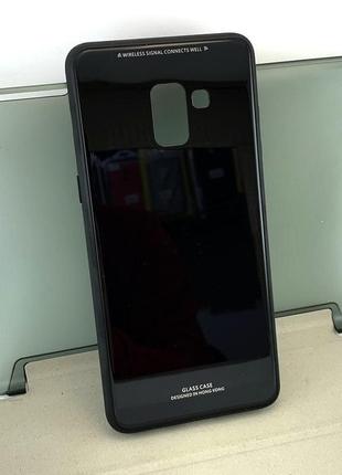 Чехол для samsung a8 plus 2018, a730 накладка противоударный бампер glass case черный
