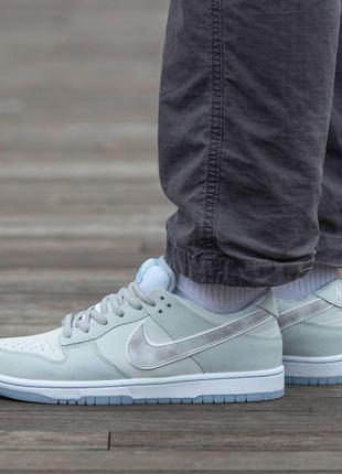 Мужские кроссовки nike sb dunk серые с белым кожаные найк данк весенние осенние (b)8 фото