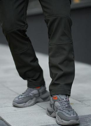 Мужские зимние тактические штаны softshell хаки на флисе брюки карго теплые софт шелл с начесом (b)5 фото