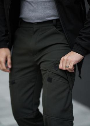 Мужские зимние тактические штаны softshell хаки на флисе брюки карго теплые софт шелл с начесом (b)6 фото