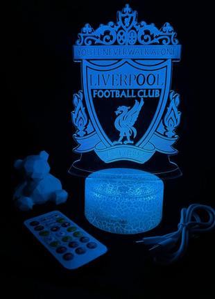3d лампа фк ліверпуль, подарунок для фанатів футболу, світильник чи нічник, 7 кольорів, 4 режими, пульт5 фото