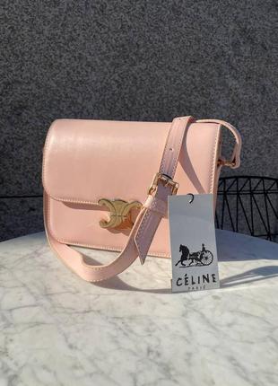 Сумка жіноча celine teen triomphe bag in shiny calfskin селін пудра9 фото