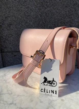 Женская сумка celine teen triomphe bag in shiny calfskin селин пудра8 фото