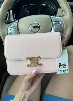 Женская сумка celine teen triomphe bag in shiny calfskin селин пудра6 фото