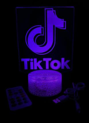 3d лампа тикток, подарок для фанатов социальных сетей, ночник или светильник, 7 цветов, 4 режима, пульт