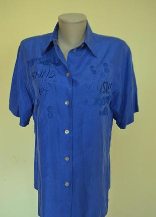 Очень шикарная шелковая блузочка-рубашка василькового цвета 100% шелк