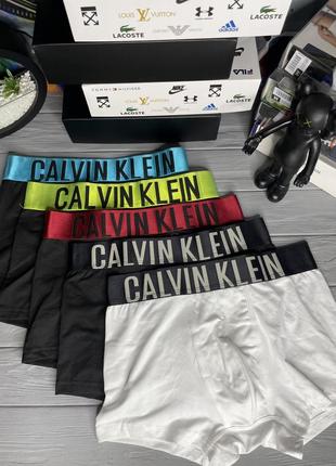 Набір чоловічих трусів боксерів calvin klein intence різні кольори 5 штуки подарунковий набір брендових трусів