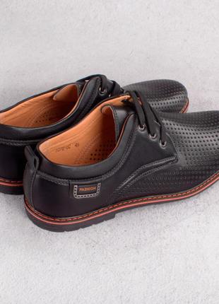 Стильні чорні чоловічі туфлі літні з перфорацією великий розмір2 фото