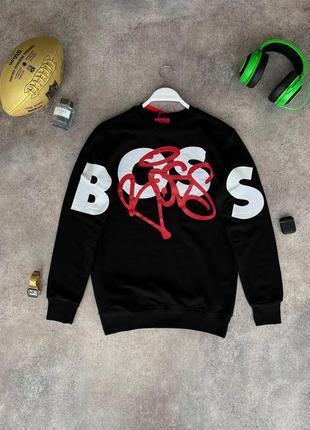 Мужской свитшот hugo boss черный весенний осенний кофта хьюго босс без капюшона (b)