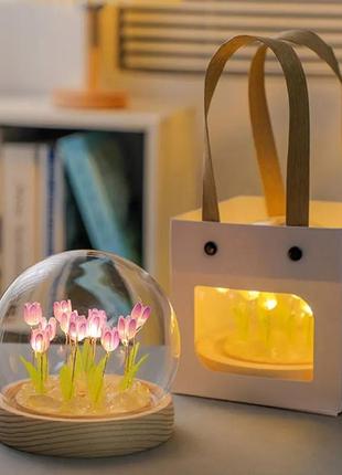 Светильник на батарейках светодиодный тюльпаны ночник led подарок оригинальный теплый свет