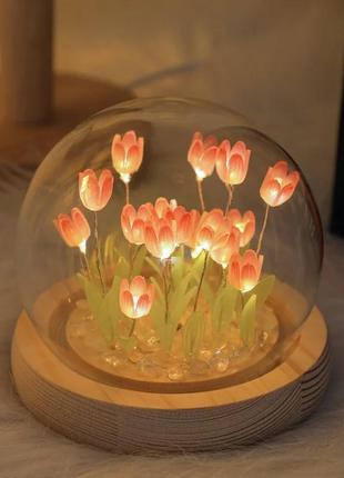 Светильник на батарейках светодиодный тюльпаны ночник led подарок оригинальный теплый свет