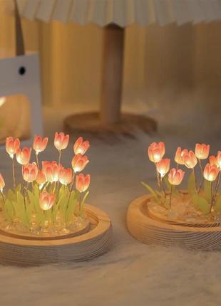 Светильник на батарейках светодиодный тюльпаны ночник led подарок оригинальный теплый свет