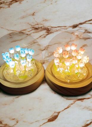 Светильник на батарейках светодиодный тюльпаны ночник led подарок оригинальный теплый свет