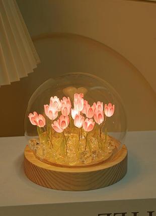 Светильник на батарейках светодиодный тюльпаны ночник led подарок оригинальный теплый свет