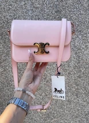 Сумка жіноча celine teen triomphe bag in shiny calfskin селін пудра6 фото