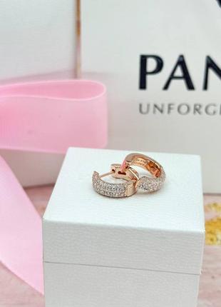 ✨ срібні сережки пандора pandora "два рядки паве" у позолоті rose