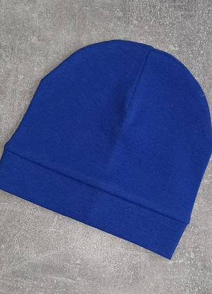 Шапочка  синяя  весна или холодное лето  одинарный трикотаж шапка для девочки мальчика