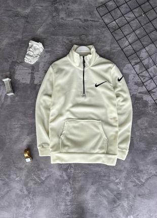 Мужская флисовая кофта nike молочная флиска найк на молнии без капюшона (b)