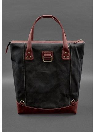 Сумка-рюкзак из канваса и натуральной бордовой кожи3 фото