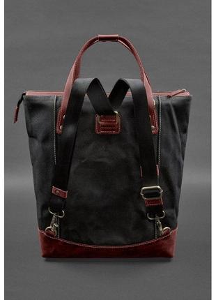 Сумка-рюкзак из канваса и натуральной бордовой кожи5 фото