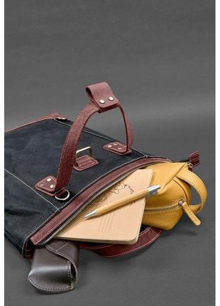 Сумка-рюкзак из канваса и натуральной бордовой кожи8 фото