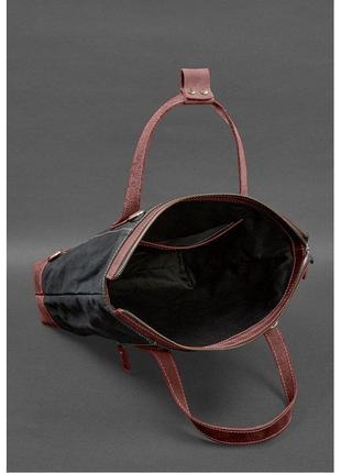 Сумка-рюкзак из канваса и натуральной бордовой кожи7 фото