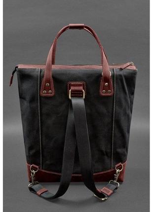 Сумка-рюкзак из канваса и натуральной бордовой кожи4 фото