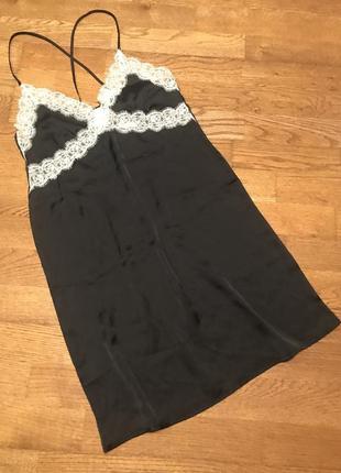 Чёрная ночнушка h&m с кружевом, р. xs-s