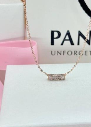 🌟 серебряное ожерелье и подвеска pandora "пластина с двумя рядами паве"1 фото