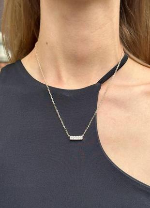 🌟 серебряное ожерелье и подвеска pandora "пластина с двумя рядами паве"7 фото