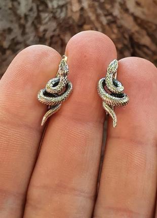 Сережки в виде змеи из серебра