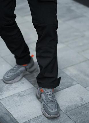 Мужские зимние тактические штаны softshell черные на флисе брюки карго теплые софт шелл с начесом (b)7 фото