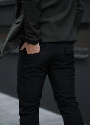 Мужские зимние тактические штаны softshell черные на флисе брюки карго теплые софт шелл с начесом (b)4 фото
