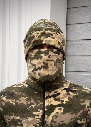 Мужская шапка флисовая пиксельная зимняя всу тактическая военная пиксель камуляж (b)