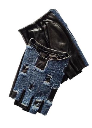 Перчатки женские кожаные без пальцев с узором 7 размер3 фото