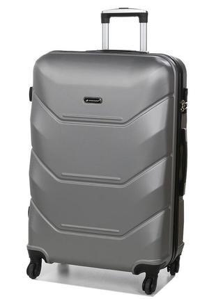 Дорожня велика якісна валіза на 4 колесах розмір l madisson жіноча валіза пластик рожеве золото чемодан