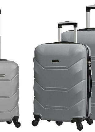 Качественный дорожный большой чемодан на 4 колесах размер l madisson унисекс серый чемодан пластик прочный4 фото