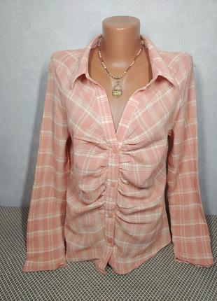 Легкая натуральная рубашка блуза в клетку 46-48 размера8 фото