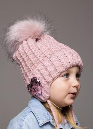 Шапка дитяча для дівчинки джулія d991 (фліс) 46-50 см. пудровий