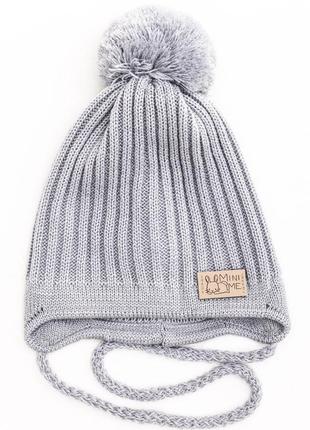 Шапка детская для хлопчика зайчик (хлопок) dv406  40-44 см. серый