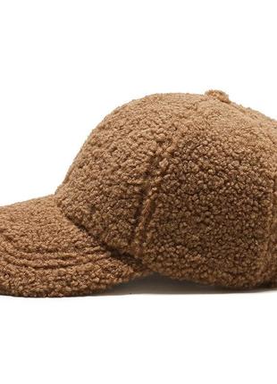 Меховая кепка барашек коричневая, теплая бейсболка, женский головной убор, fs-22352 фото